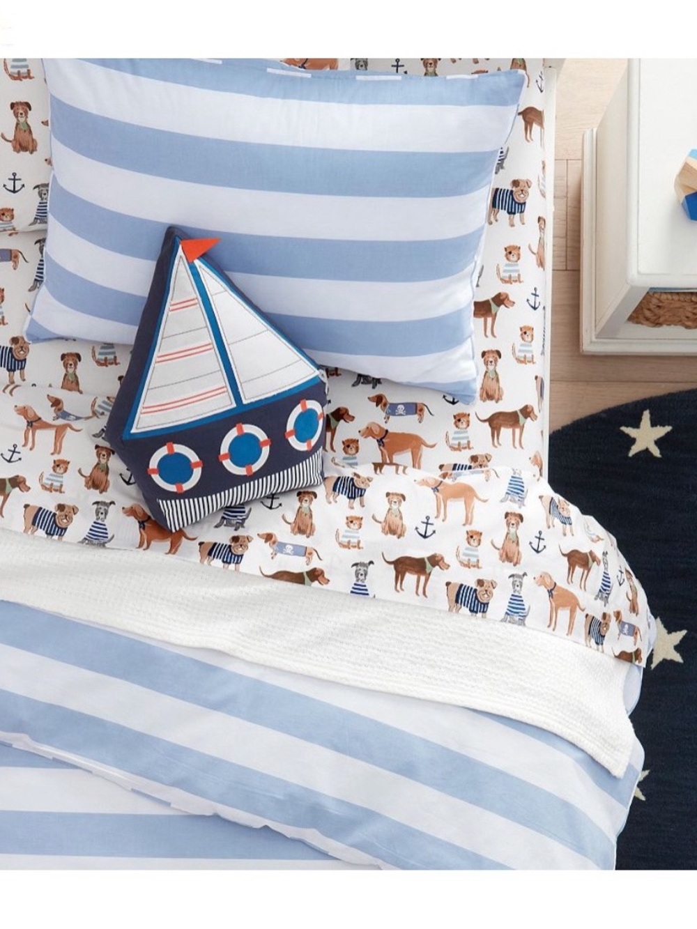 Pottery Barn Kids Chambray Salty Dog Organic Cotton Sheet Set, sz Full